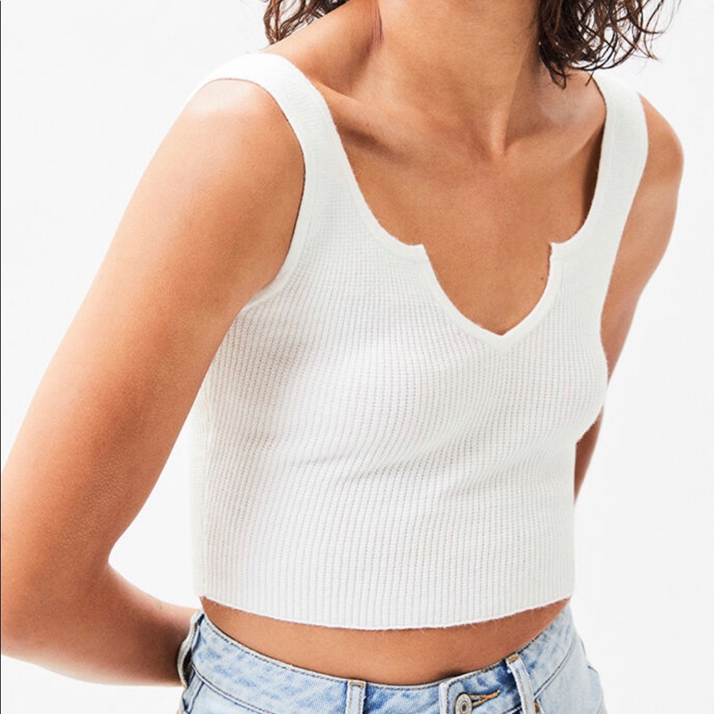 LA Hearts Waffle Knit Henley Tank Top in White